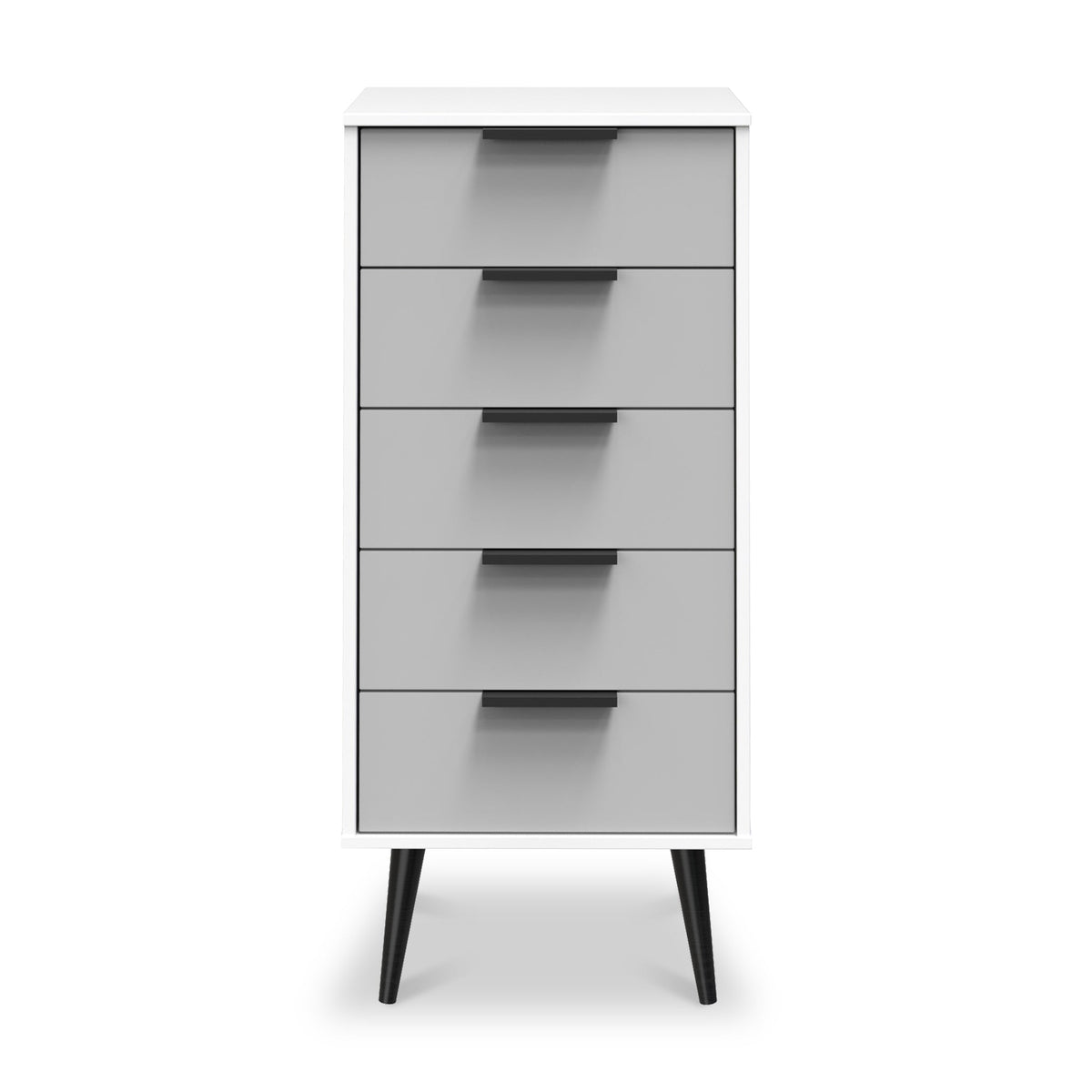 Asher White 5 Drawer Tallboy with Black Legs