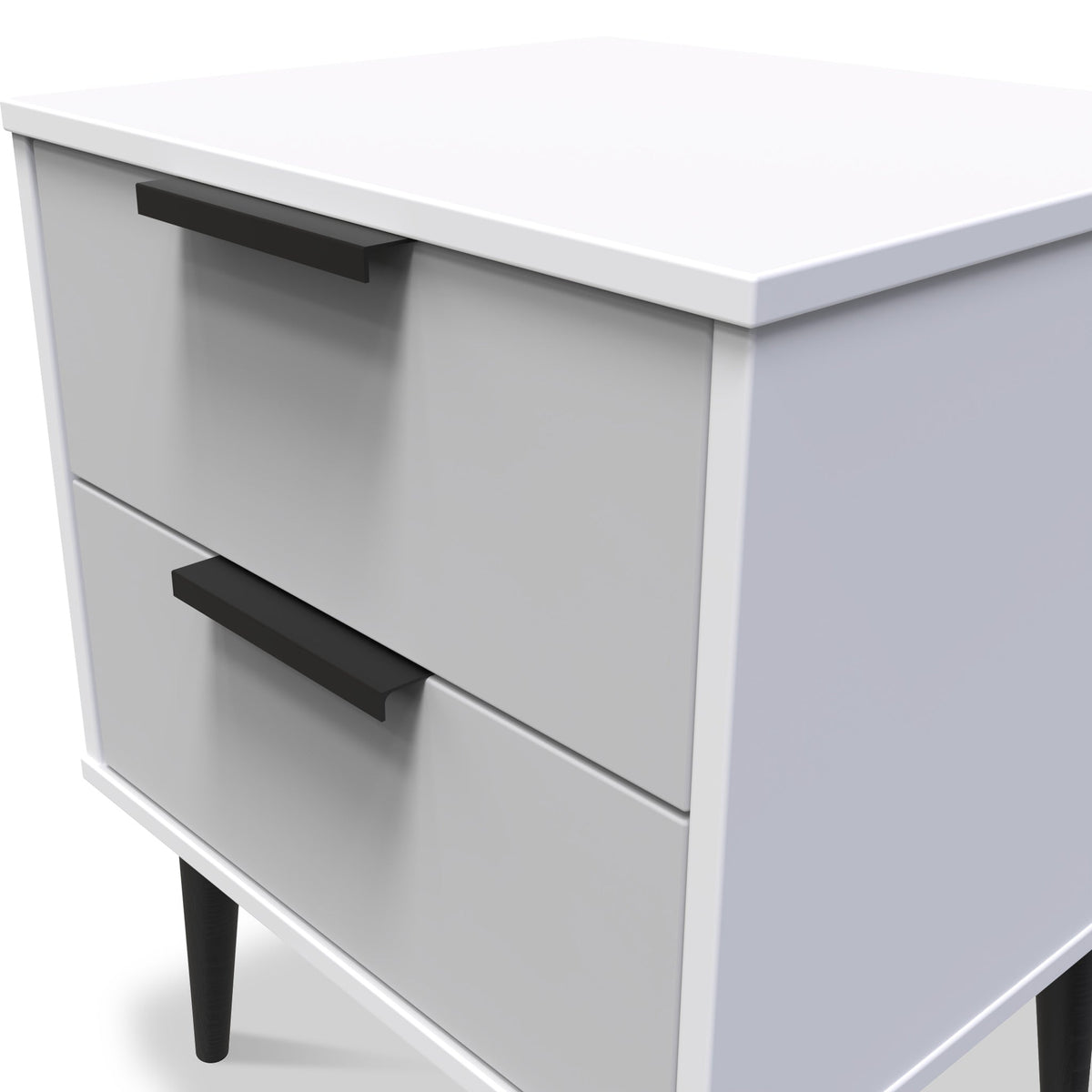 Asher White 2 Drawer Bedside Table with Black Legs