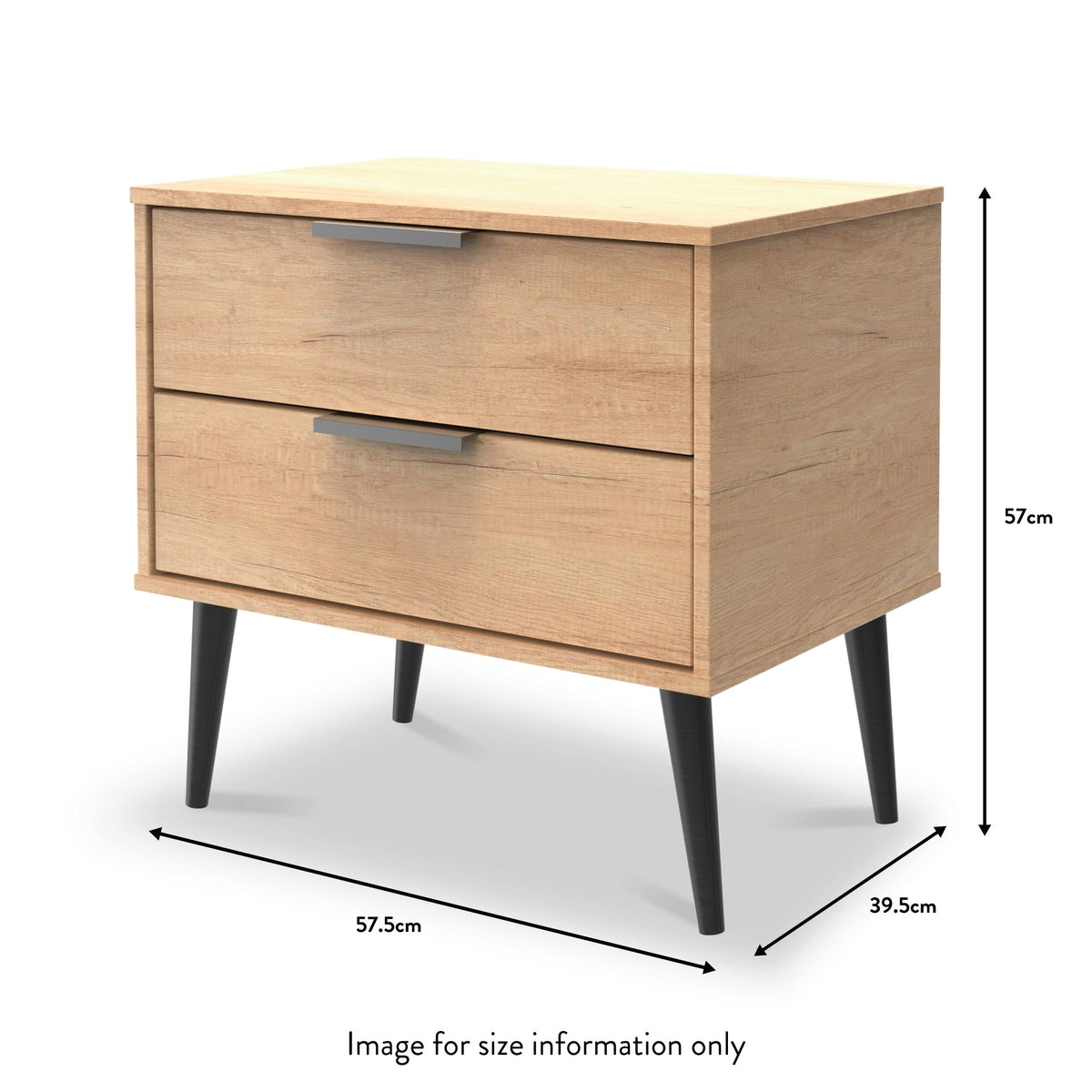 Asher Light Oak 2 Drawer Side Table with Black Legs
