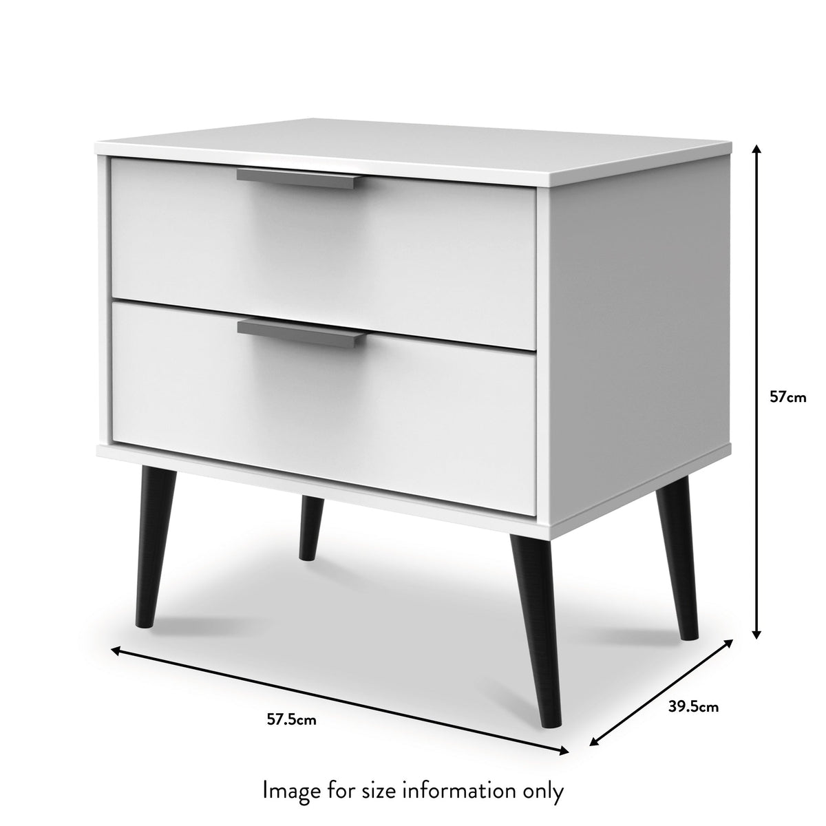 Asher White 2 Drawer Side Table with Black Legs