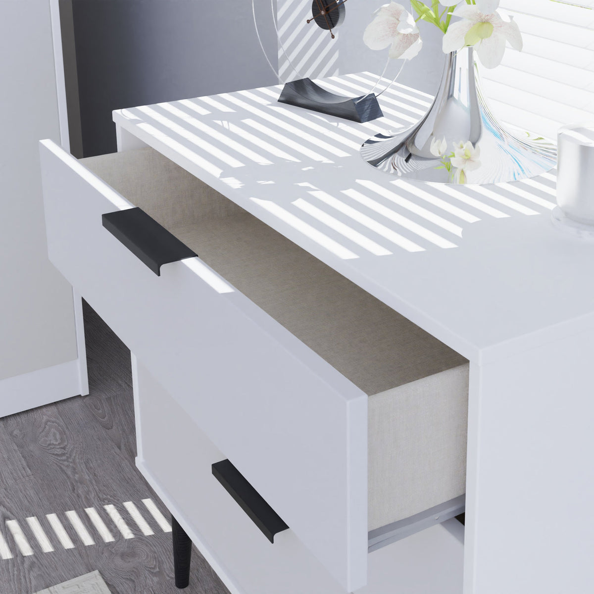 Asher White 3 Drawer Chest with Black Legs