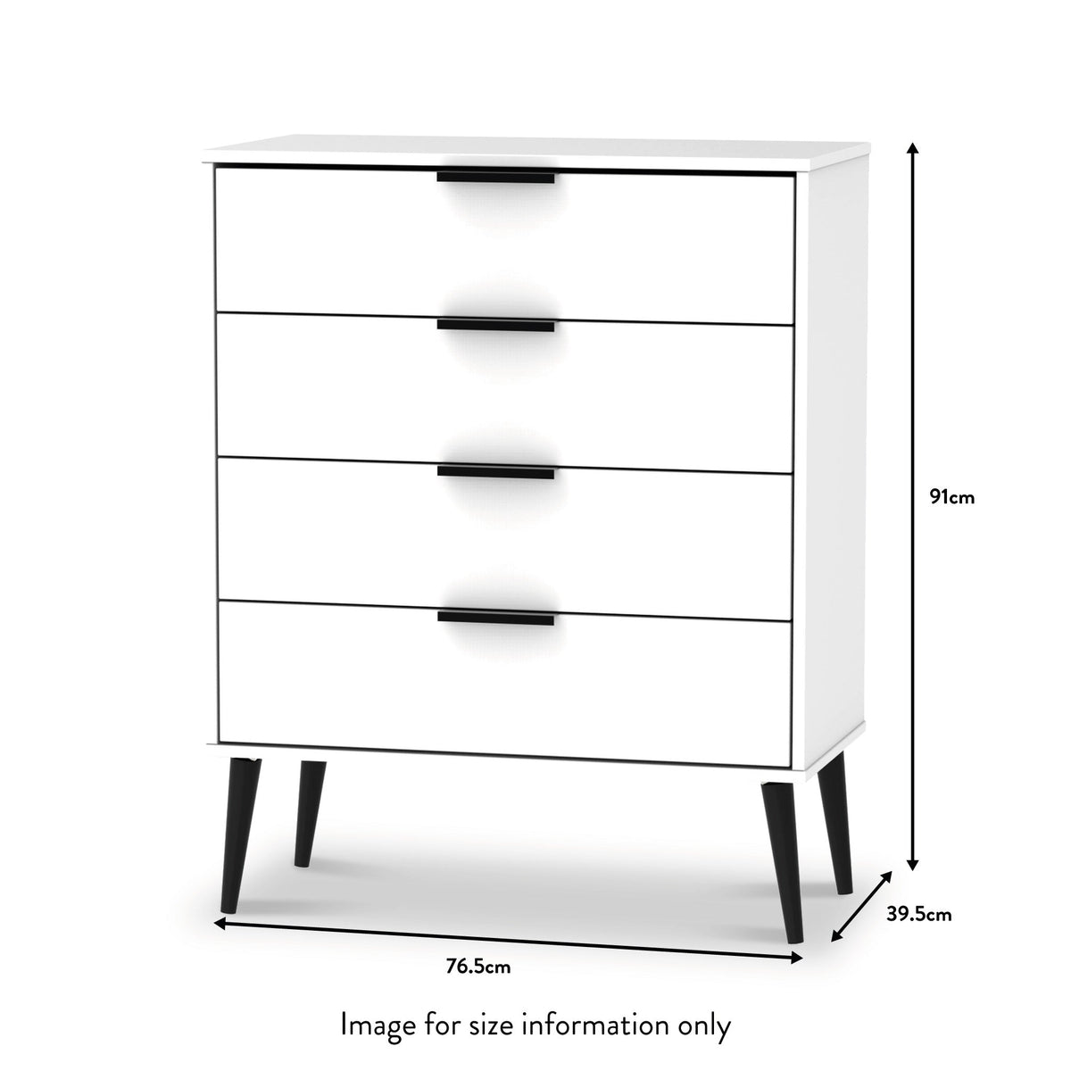 Asher White 4 Drawer Chest with Black Legs