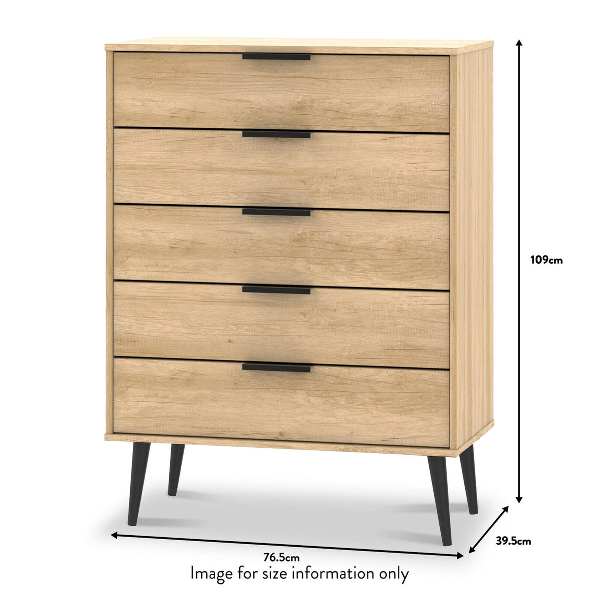 Asher Light Oak 5 Drawer Chest with Black Legs