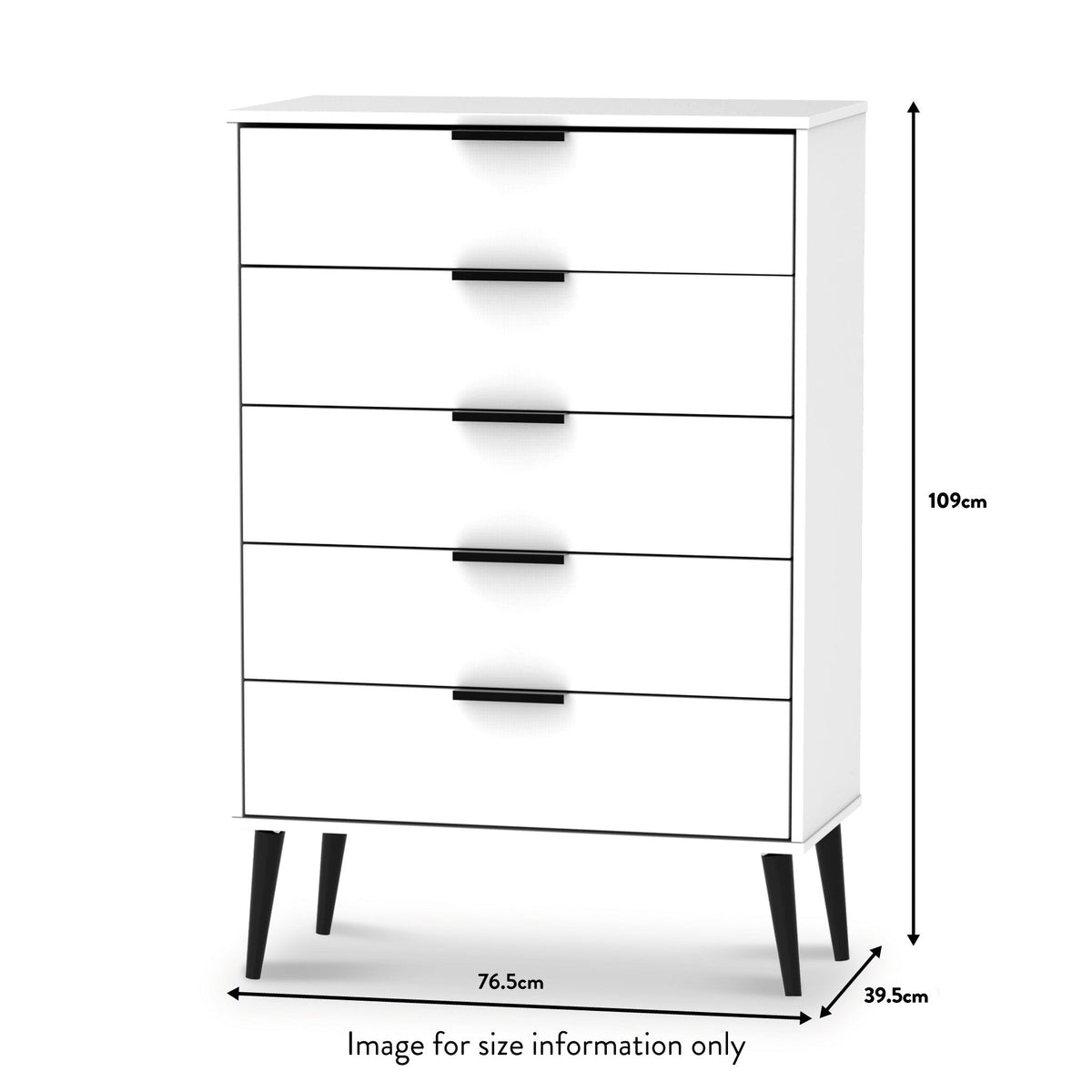 Asher White 5 Drawer Chest with Black Legs