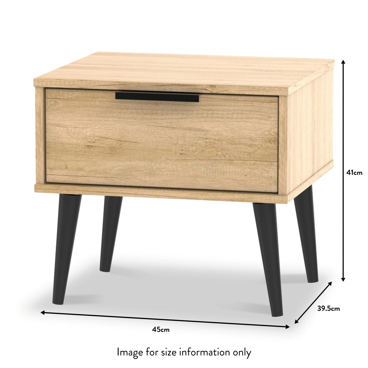 Asher Light Oak 1 Drawer Bedside with Black Legs