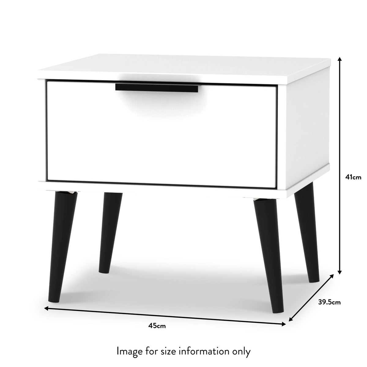 Asher White 1 Drawer Bedside Table with Black Legs