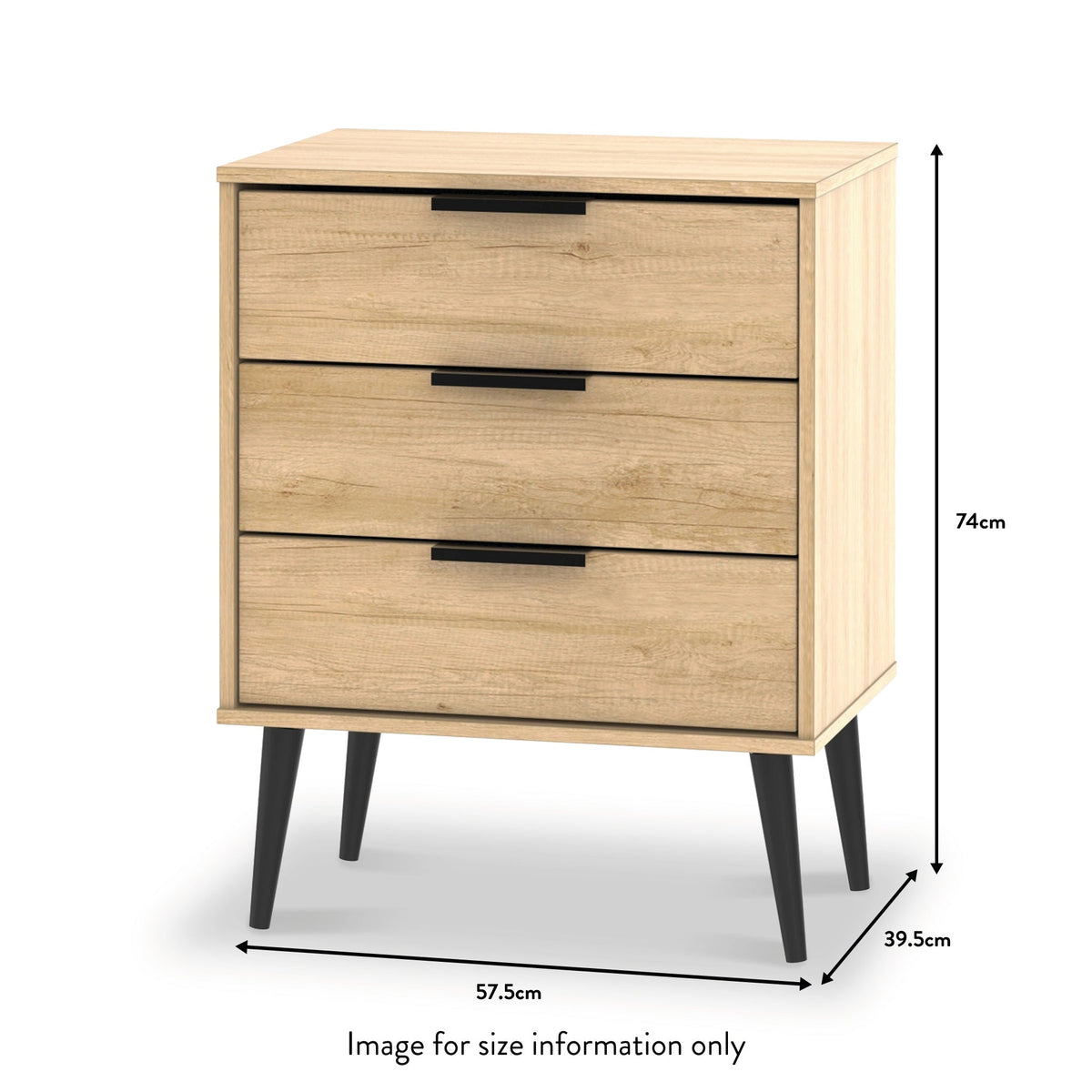 Asher Light Oak 3 Drawer Midi Unit with Black Legs