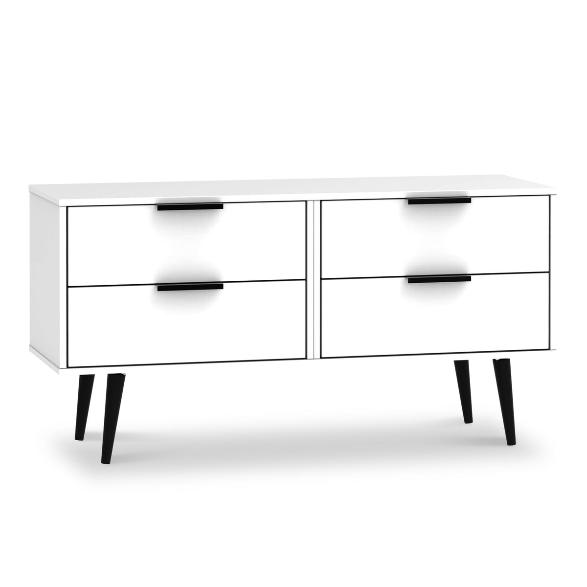 Asher White 4 Drawer Low Storage Unit with Black Legs