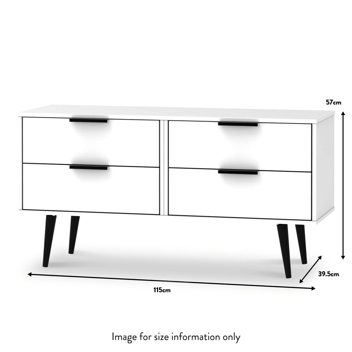 Asher White 4 Drawer Low Storage Unit with Black Legs