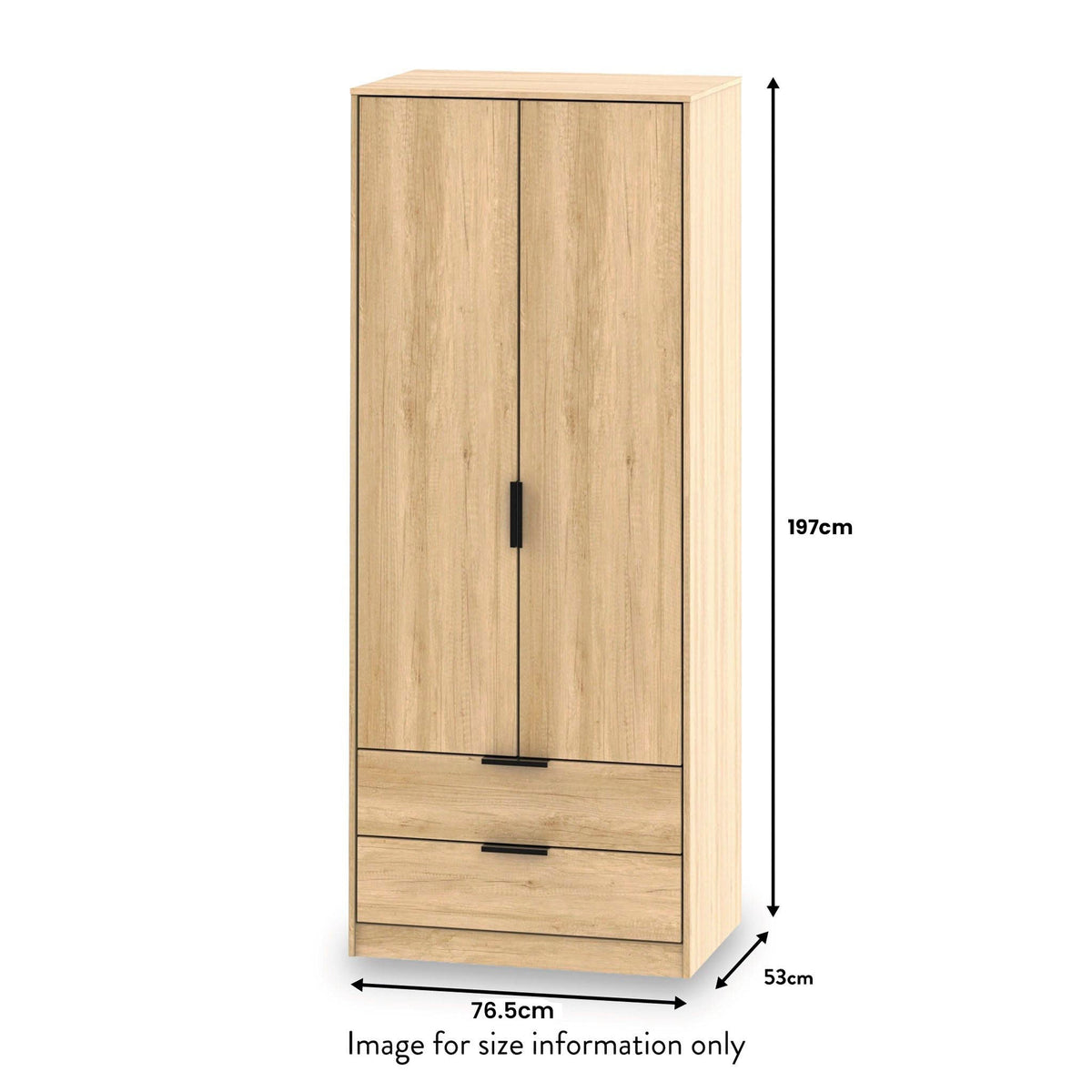 Asher Light Oak 2 Door 2 Drawer Double Wardrobe