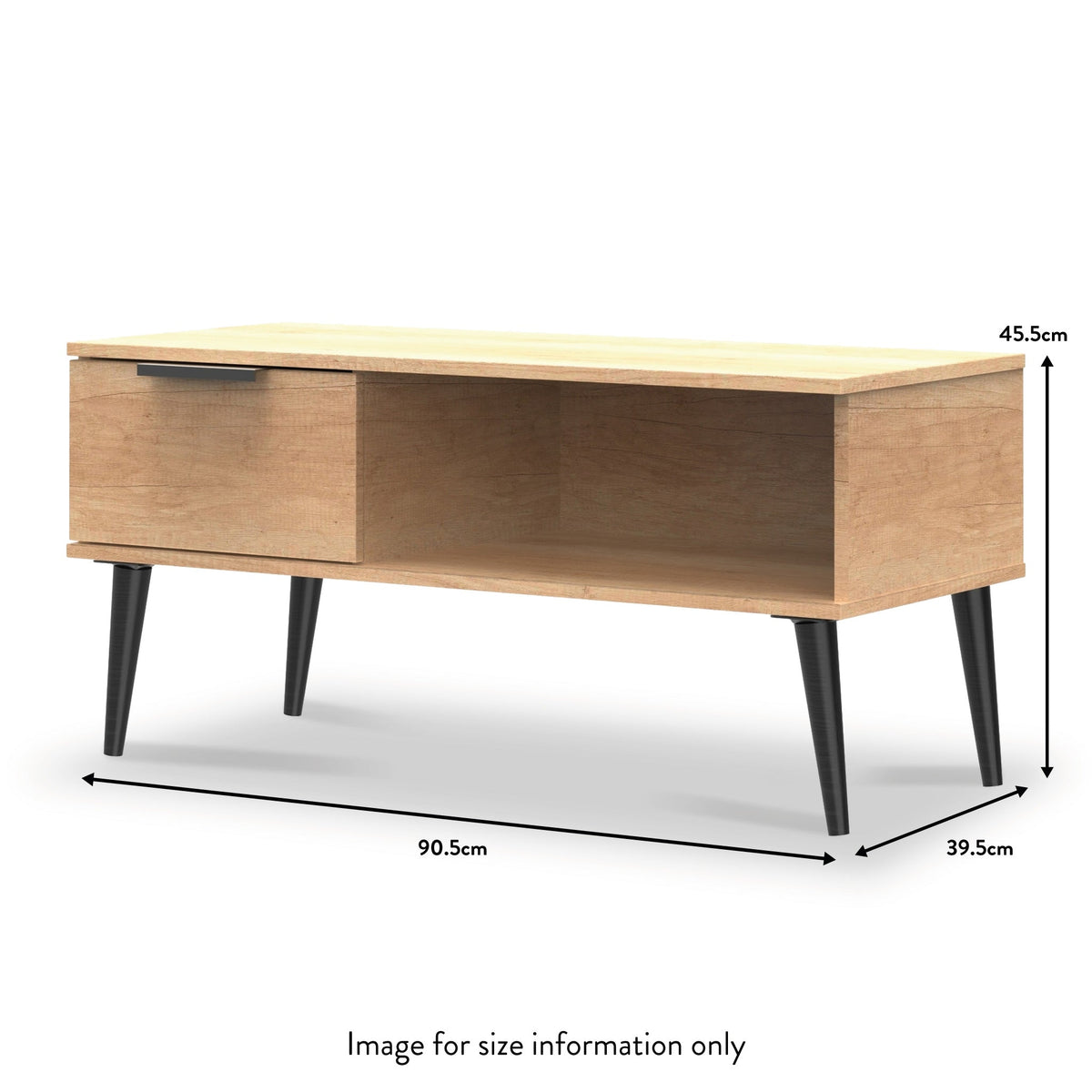 Asher Light Oak 1 Drawer Coffee Table with Black Legs