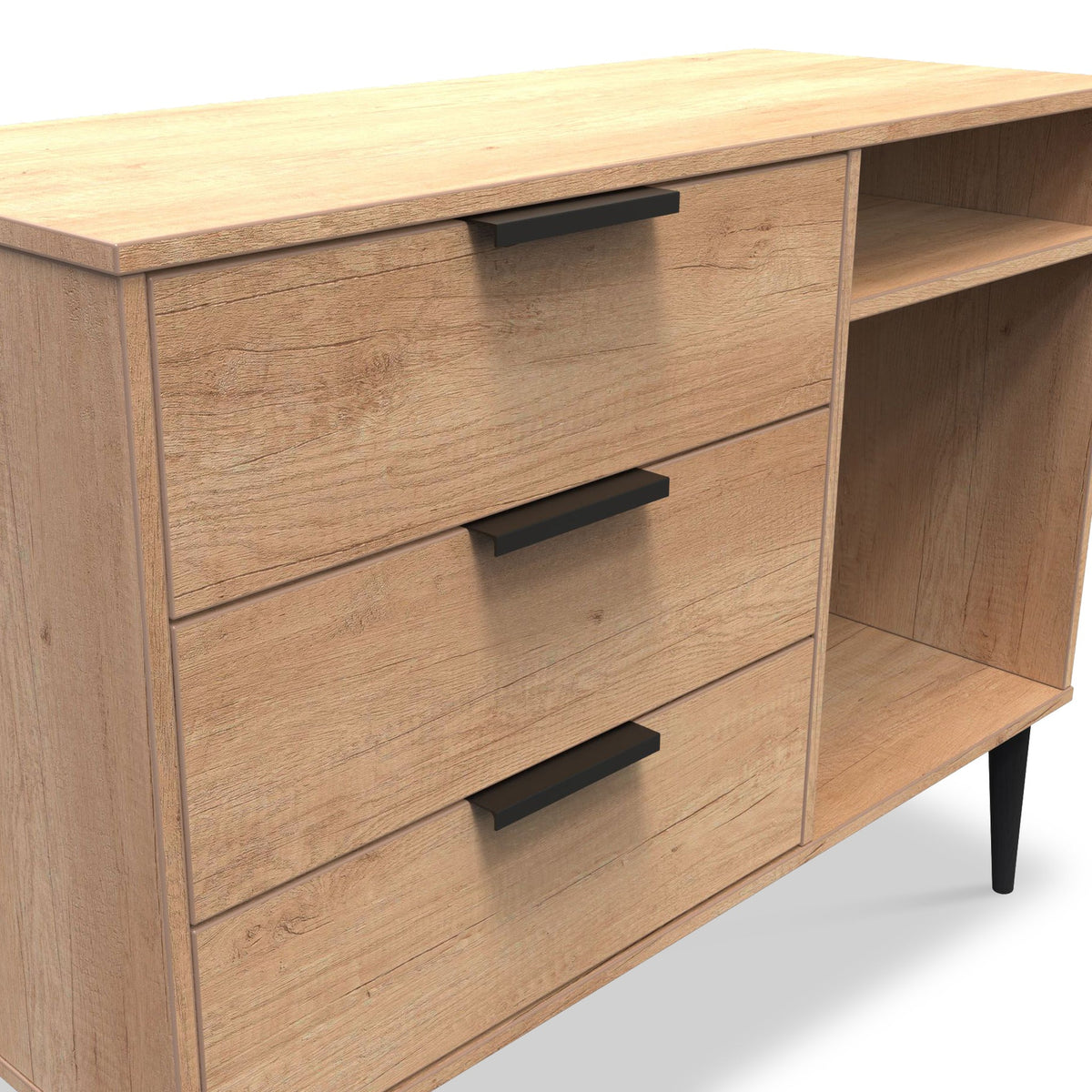 Asher Light Oak 3 Drawer TV Unit with Black Legs