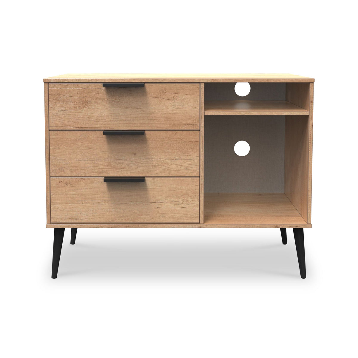 Asher Light Oak 3 Drawer TV Unit with Black Legs