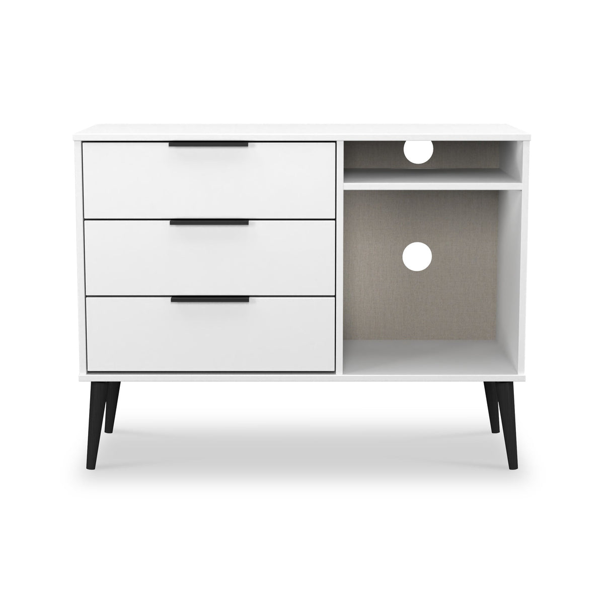 Asher White 3 Drawer TV Unit with Black Legs