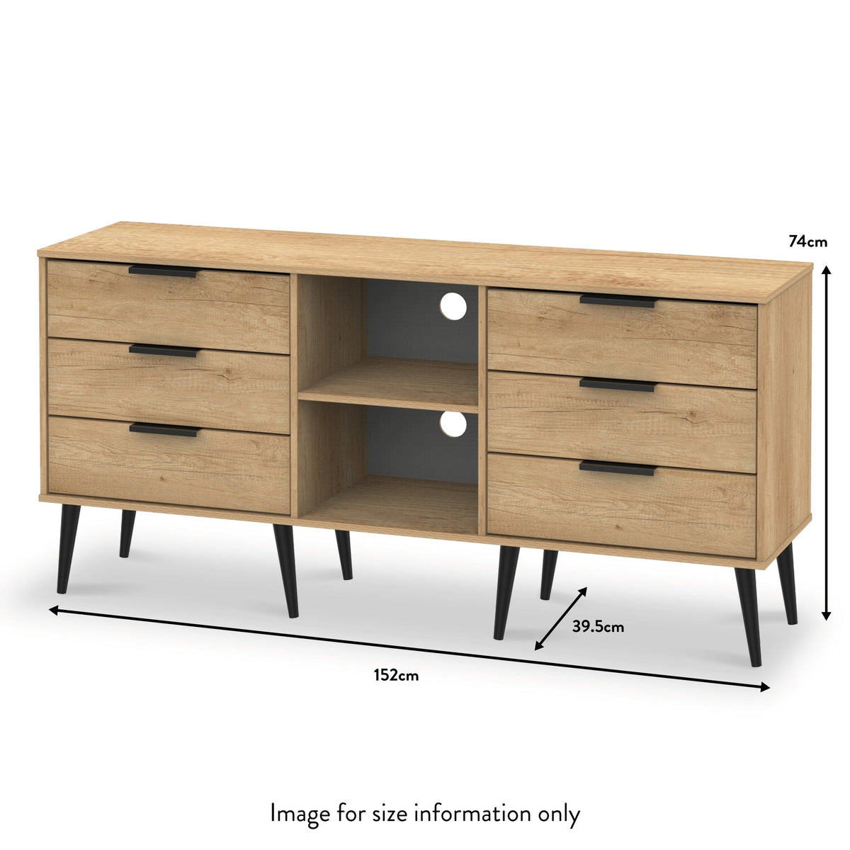 Asher Light Oak 6 Drawer Sideboard with Black Legs