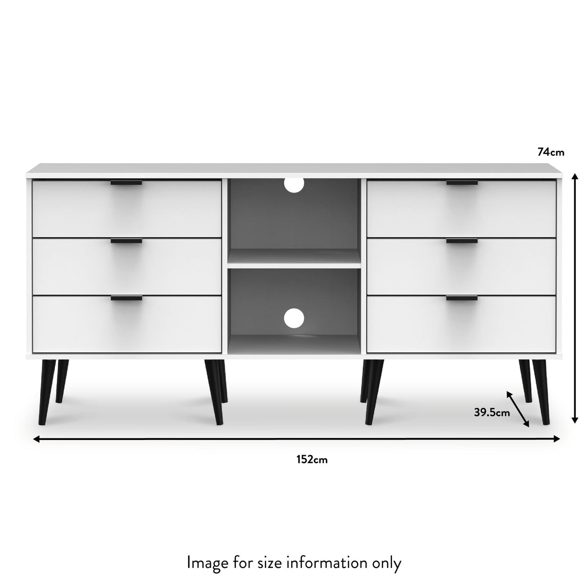 Asher White 6 Drawer Sideboard with Black Legs
