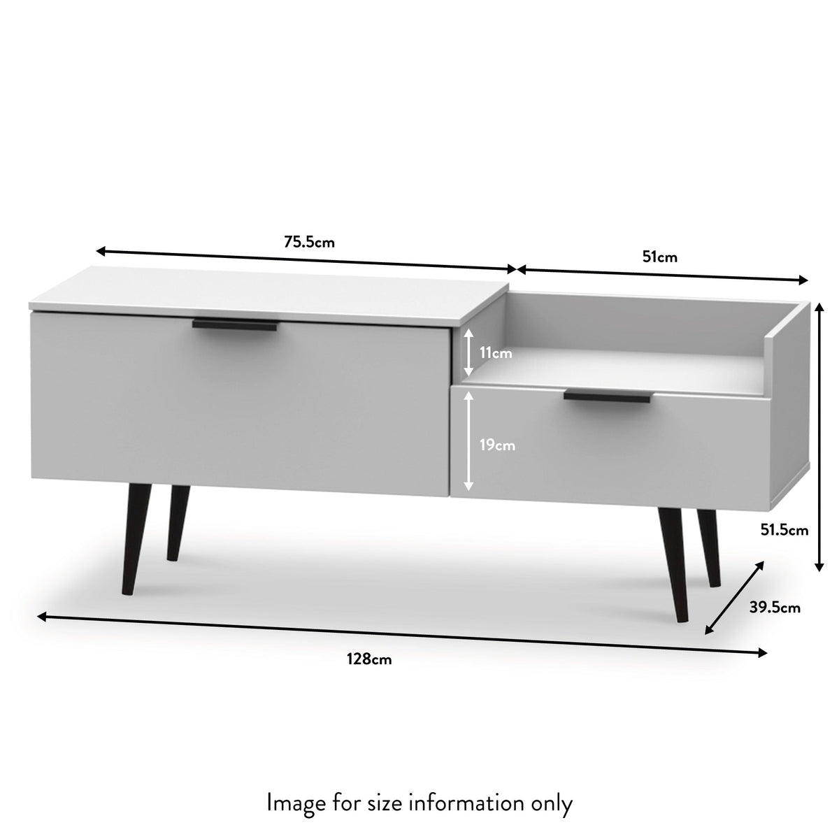Asher White TV Console Unit with Black Legs