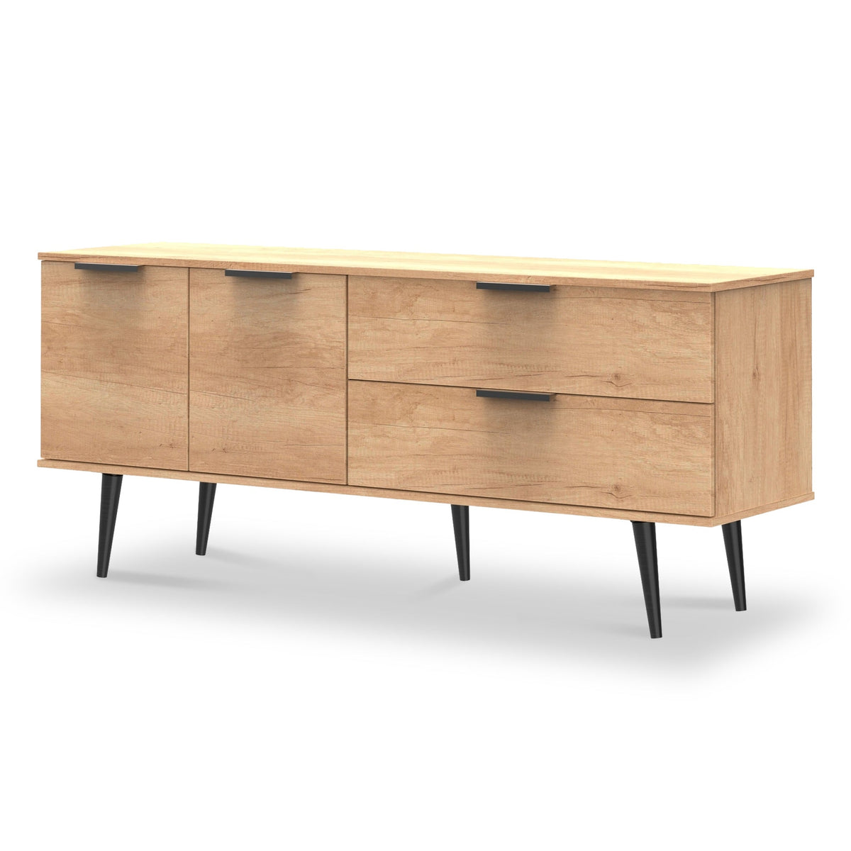 Asher Light Oak 2 Drawer 2 Door Wide Sideboard with Black Legs