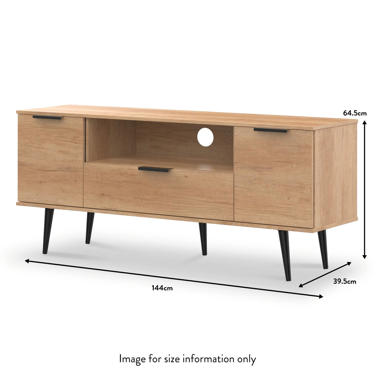 Asher Light Oak 2 Door 1 Drawer Wide TV Unit with Black Legs