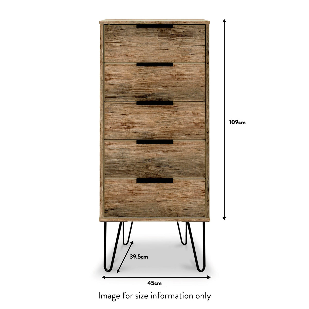 Moreno Rustic Oak 5 Drawer Tallboy