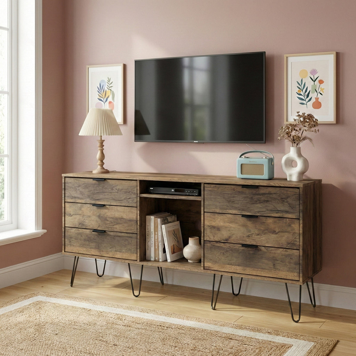 Moreno Rustic Oak 6 Drawer Sideboard