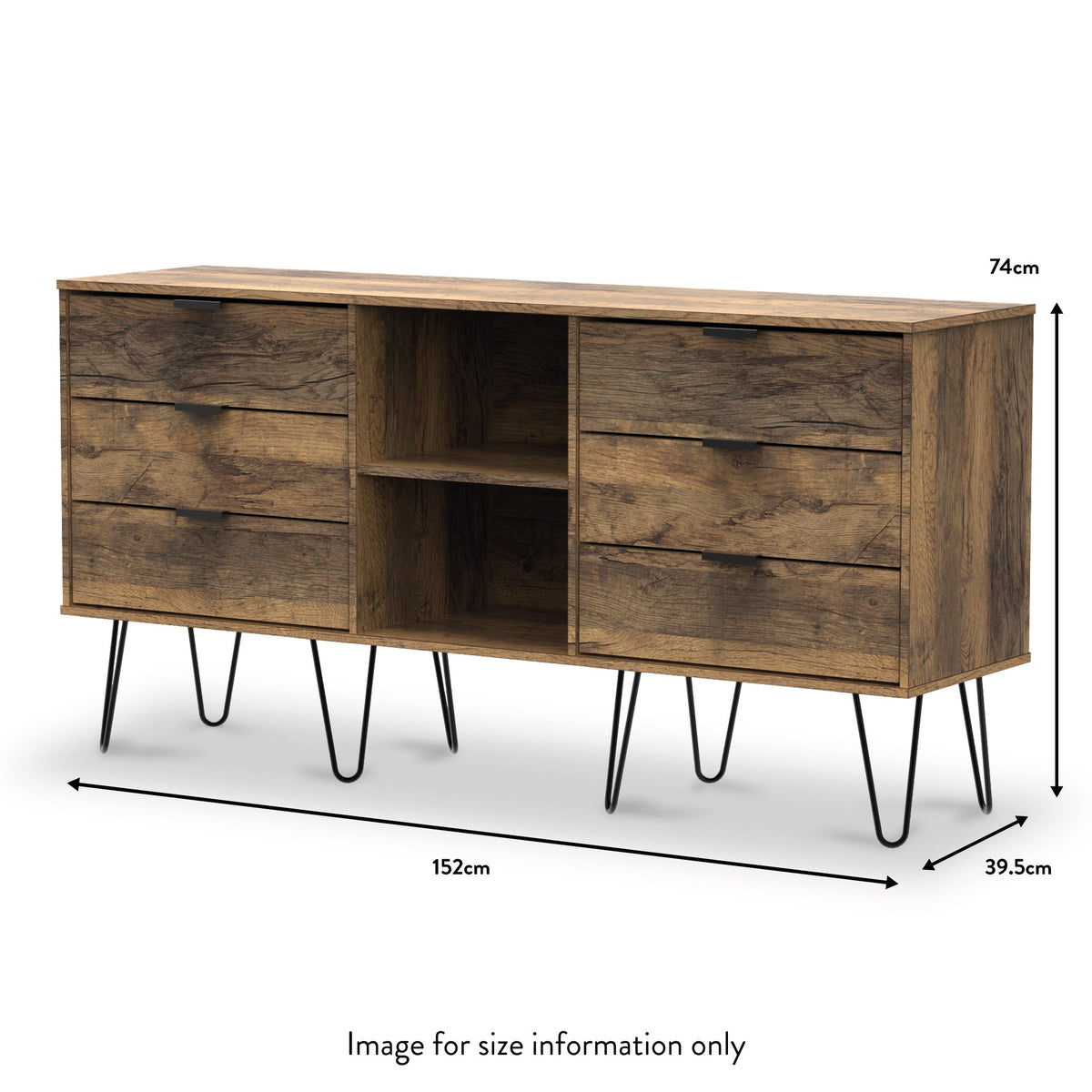 Moreno Rustic Oak 6 Drawer Sideboard