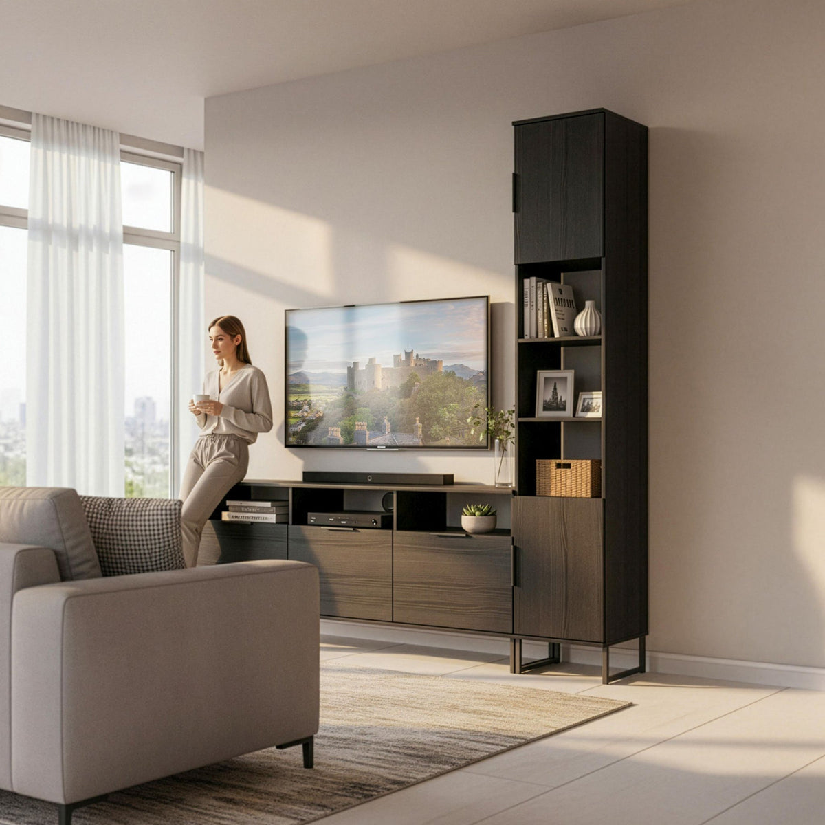 Ashbourne L-Shaped Media Wall TV Unit
