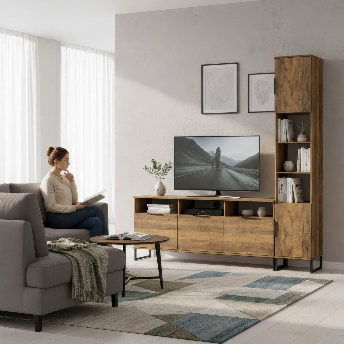 Ashbourne L-Shaped Media Wall TV Unit