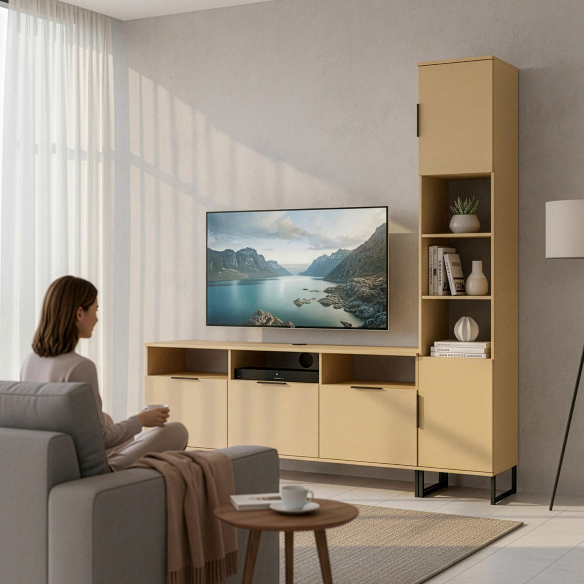 Ashbourne L-Shaped Media Wall TV Unit
