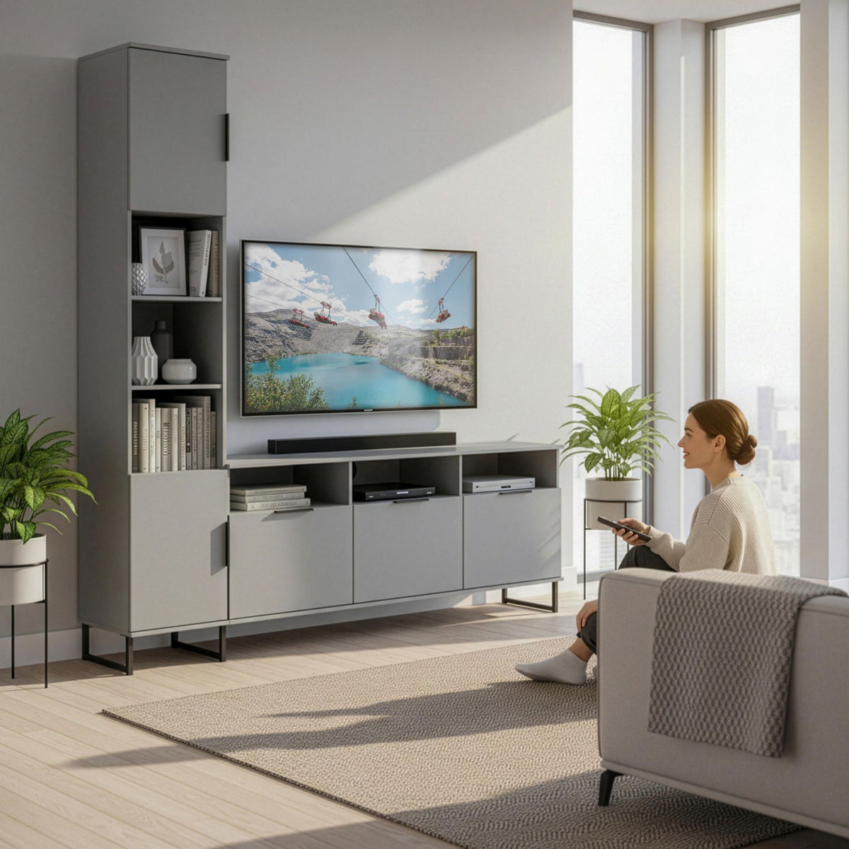 Ashbourne L-Shaped Media Wall TV Unit
