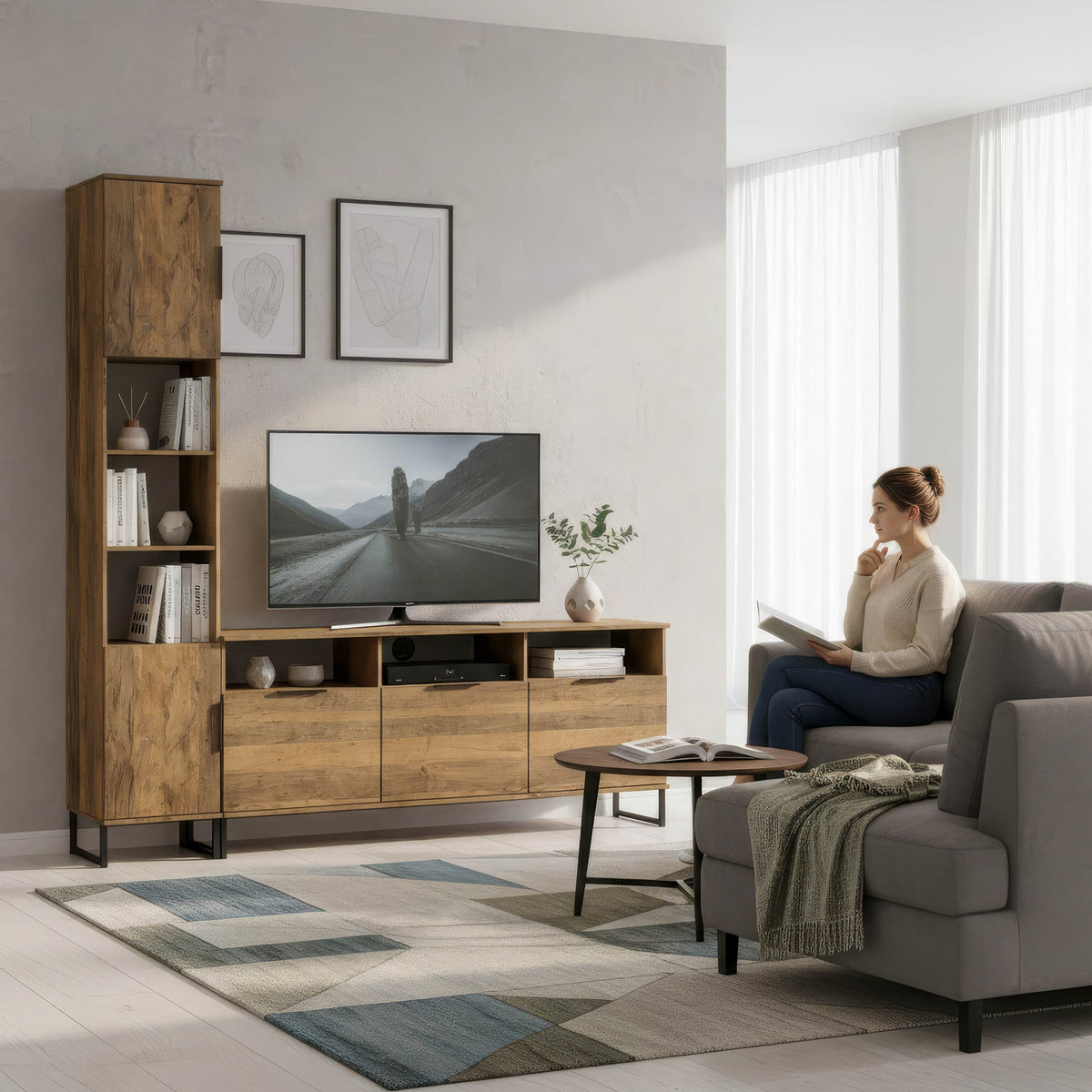 Ashbourne L-Shaped Media Wall TV Unit