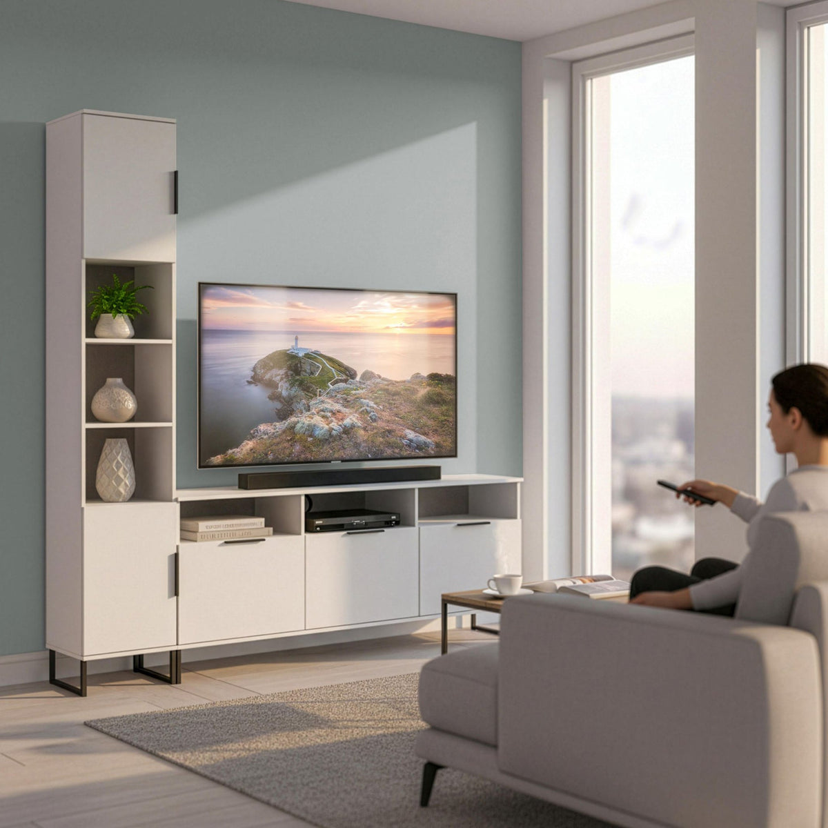 Ashbourne L-Shaped Media Wall TV Unit