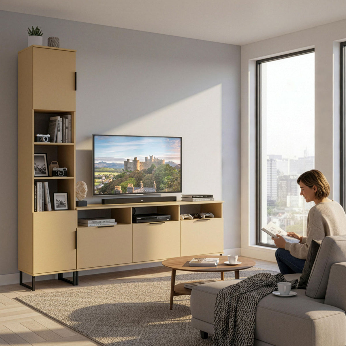 Ashbourne L-Shaped Media Wall TV Unit
