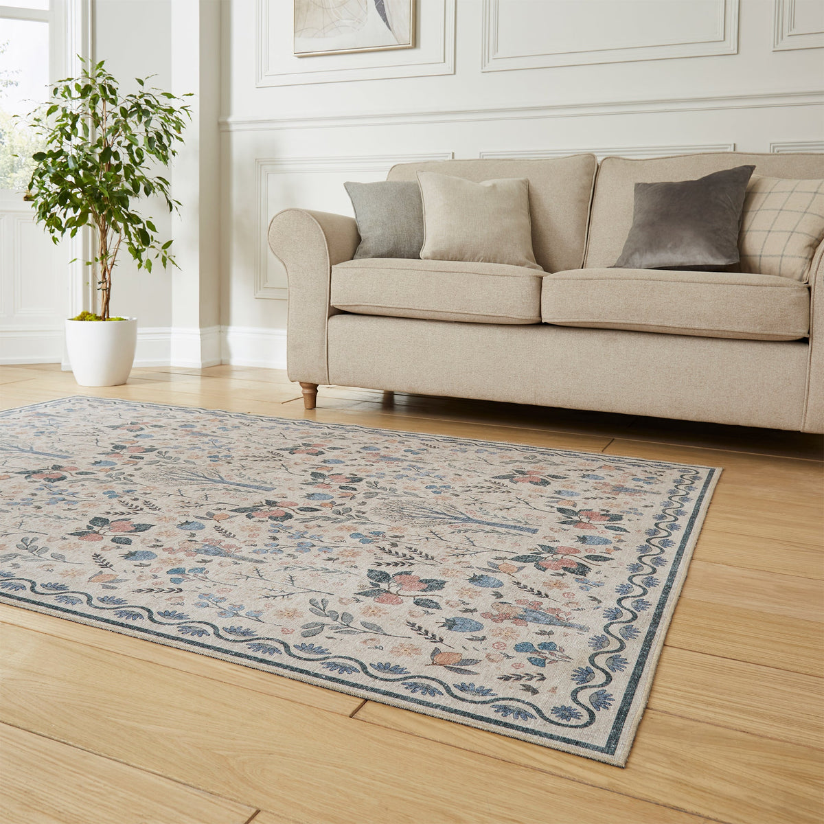 Emmie Washable Classic Floral Print Rug