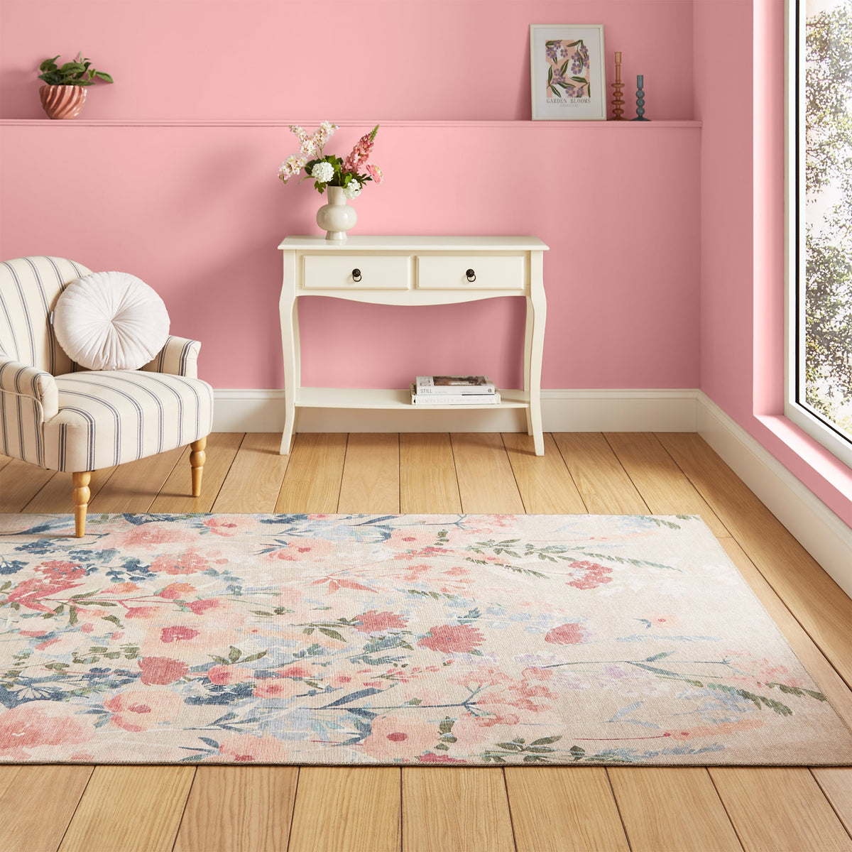 Country Floral Washable Rug