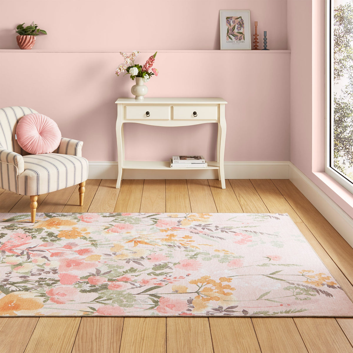 Country Floral Washable Rug