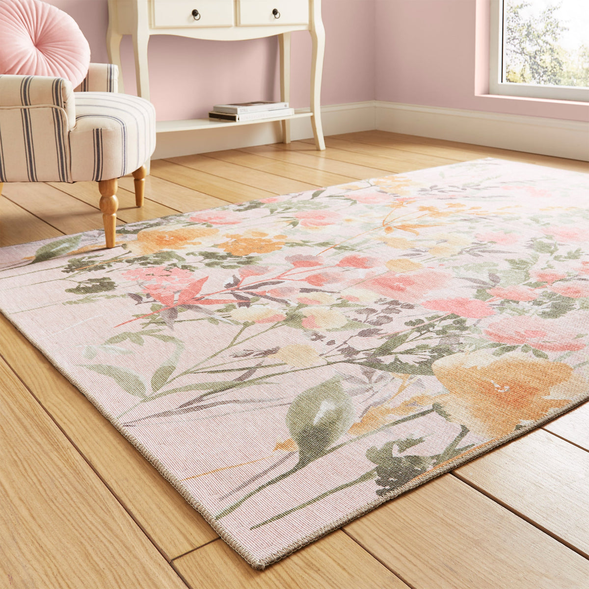 Country Floral Washable Rug