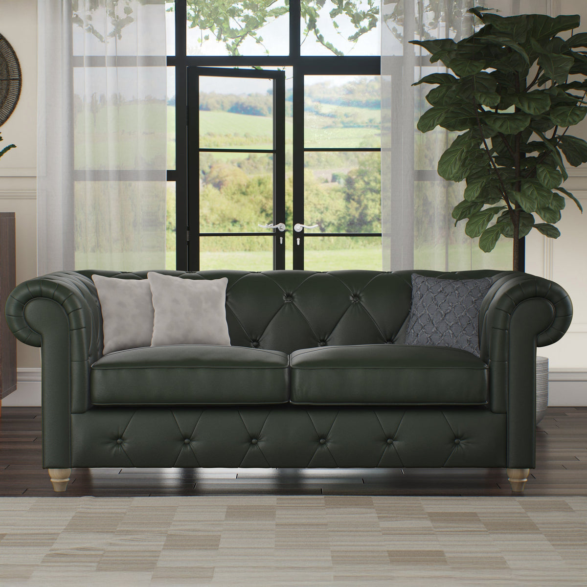 Everett Leather 3 Seater Sofa