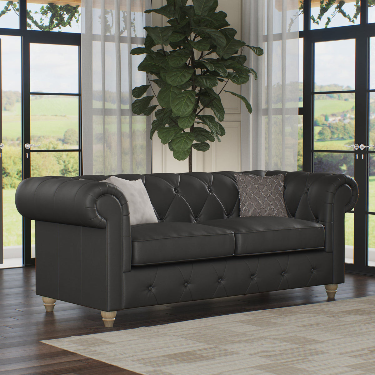Everett Leather 3 Seater Sofa