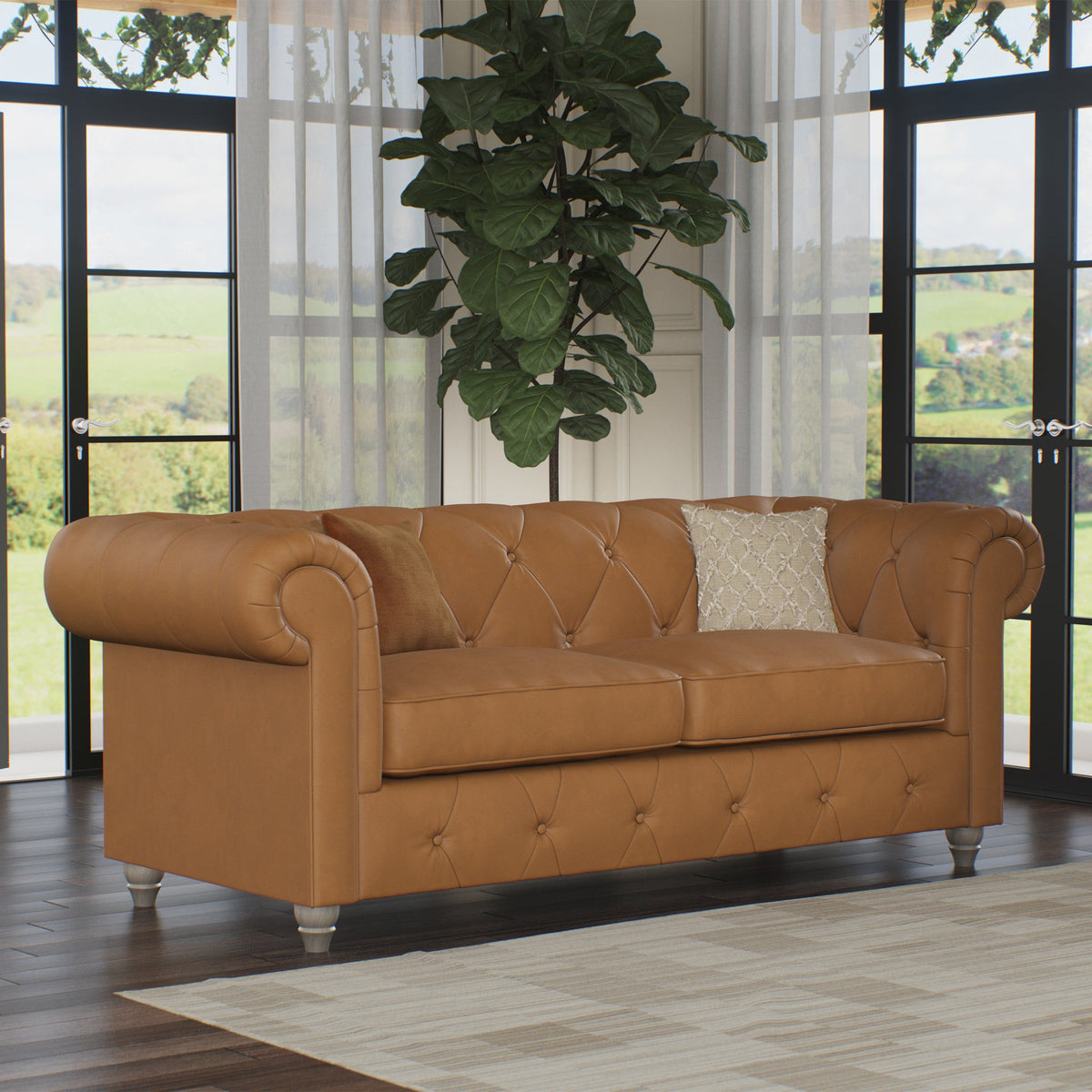 Everett Leather 3 Seater Sofa