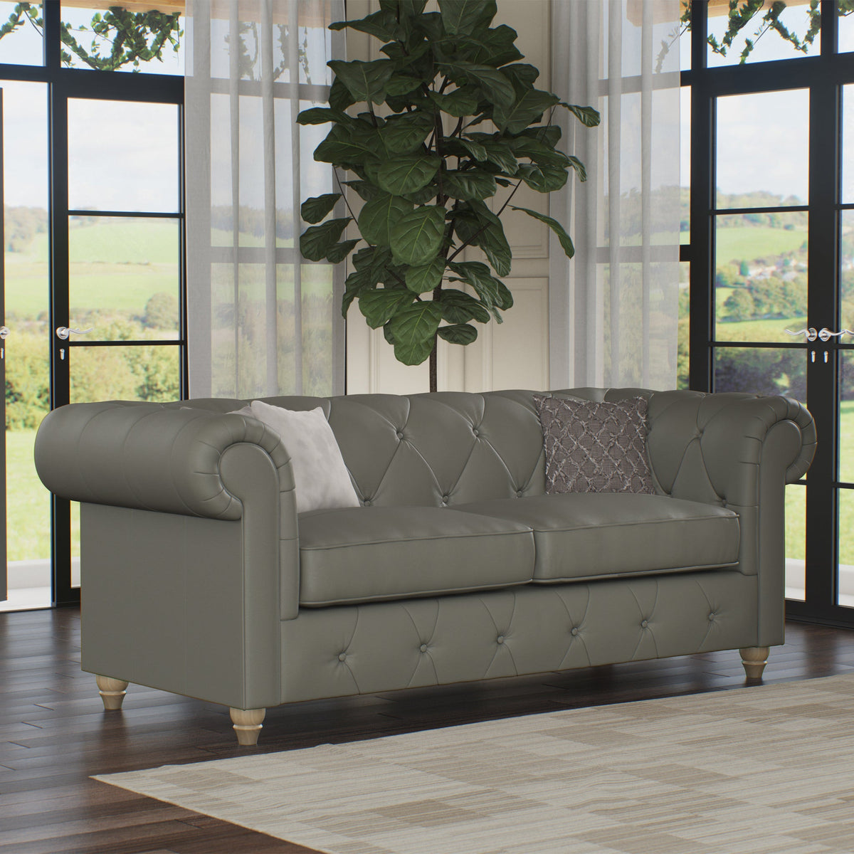 Everett Leather 3 Seater Sofa