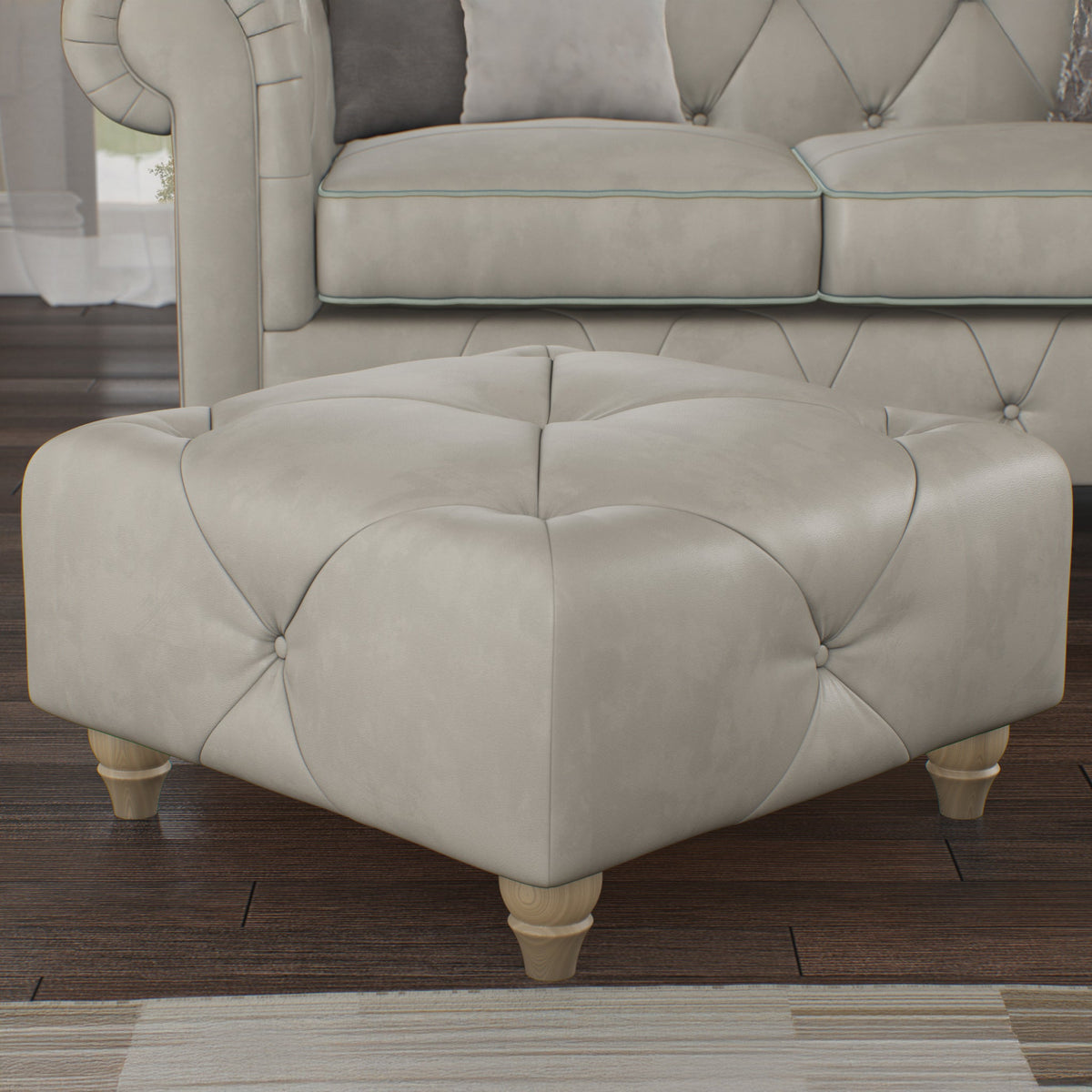Everett Leather Button Top Footstool