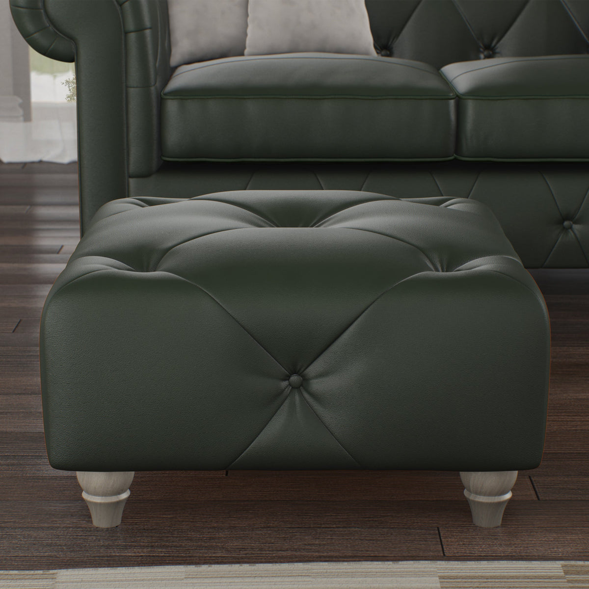 Everett Leather Button Top Footstool