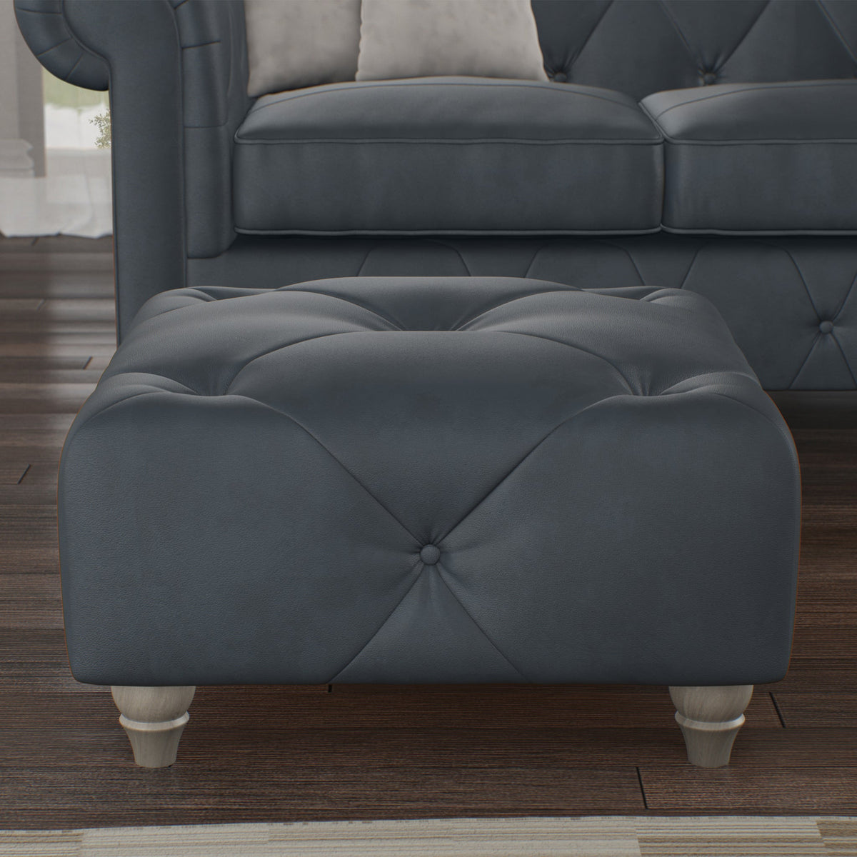 Everett Leather Button Top Footstool