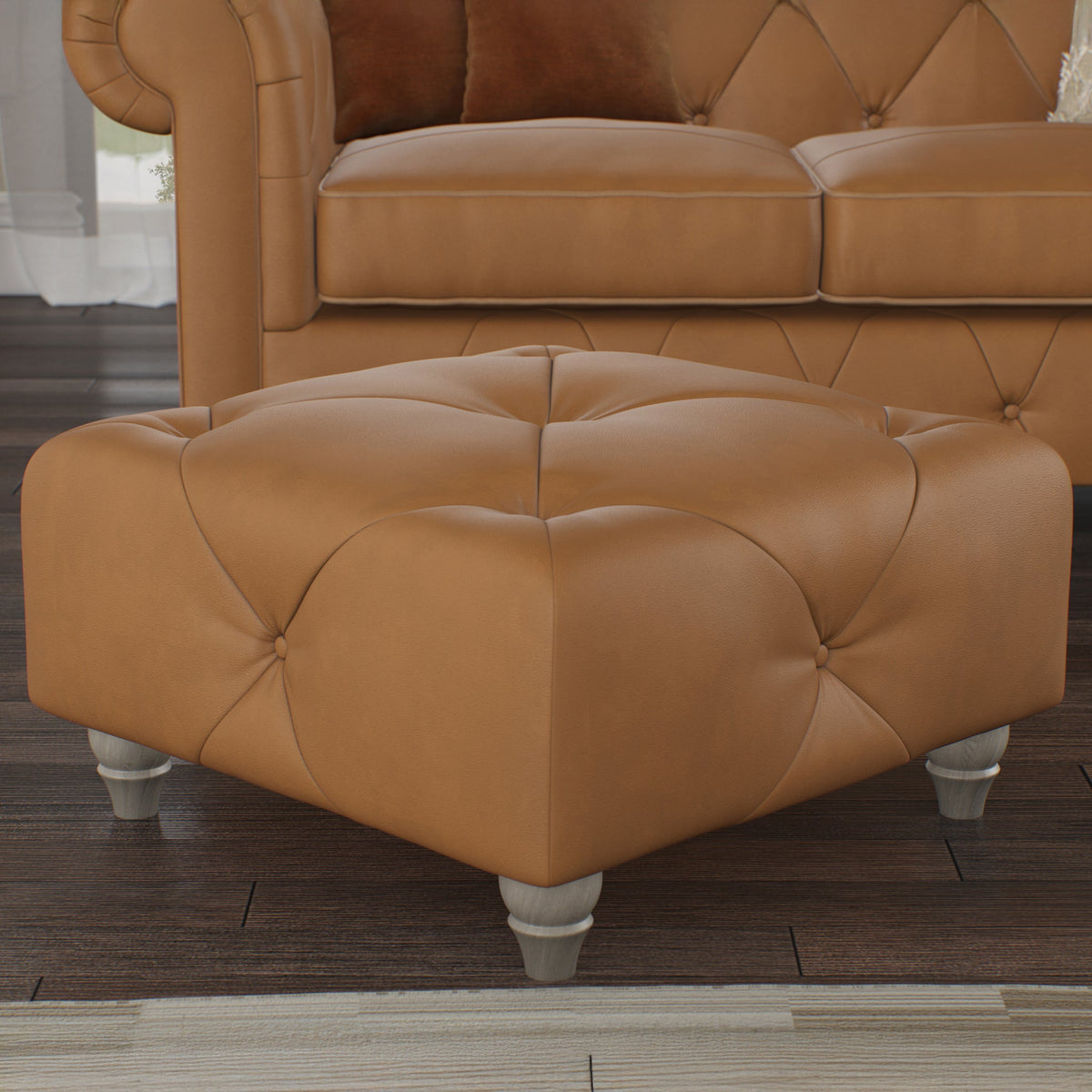 Everett Leather Button Top Footstool