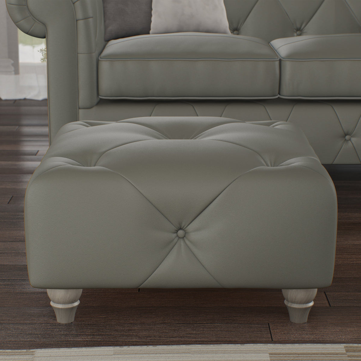 Everett Leather Button Top Footstool