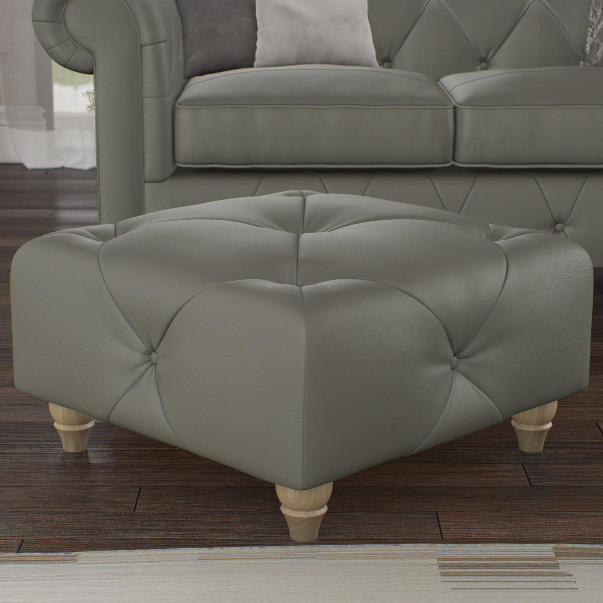 Everett Leather Button Top Footstool