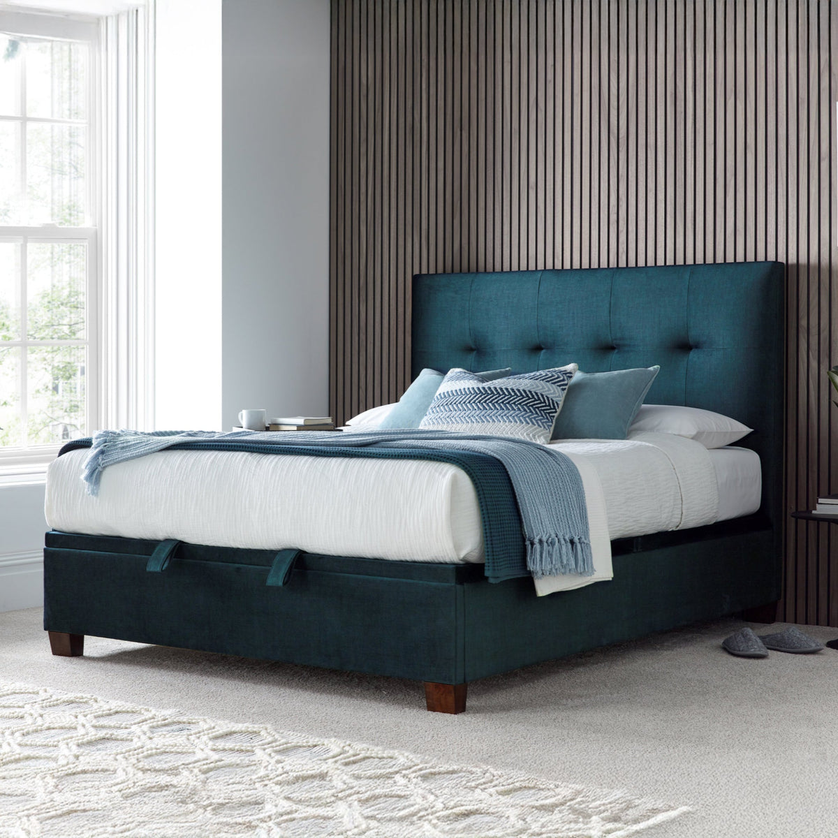 Southwick Velvet Ottoman Storage Bed Frame