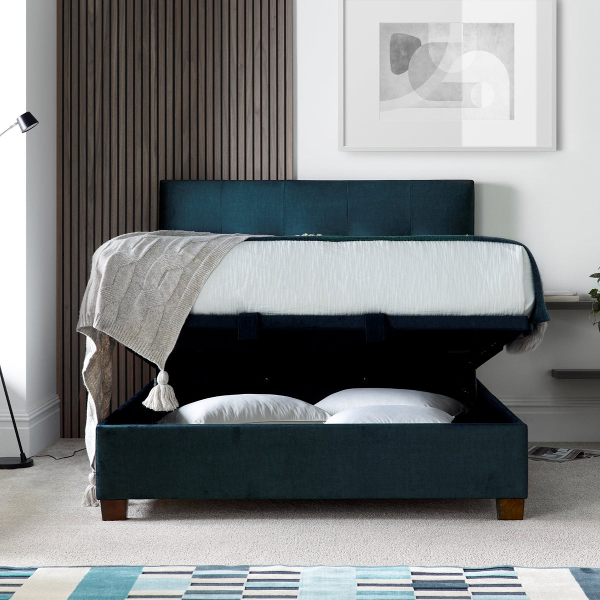 Southwick Velvet Ottoman Storage Bed Frame