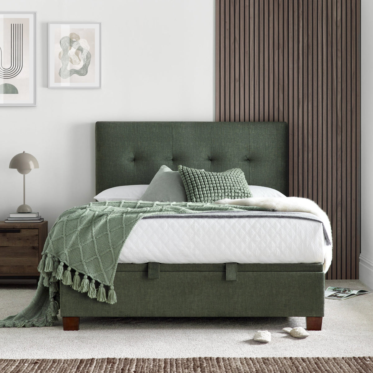 Southwick Velvet Ottoman Storage Bed Frame